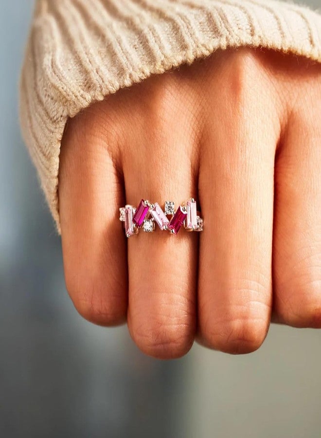 LUDKCCIR Pink Self Love Ring for Women, Nobody Has It All Together S925 Plated with 18 K Irregular Band Ring CZ Cubic Zirconia Inspirational Jewelry Gift, All Your Broken Pieces Make You Beautiful(PP 10) - Image 2